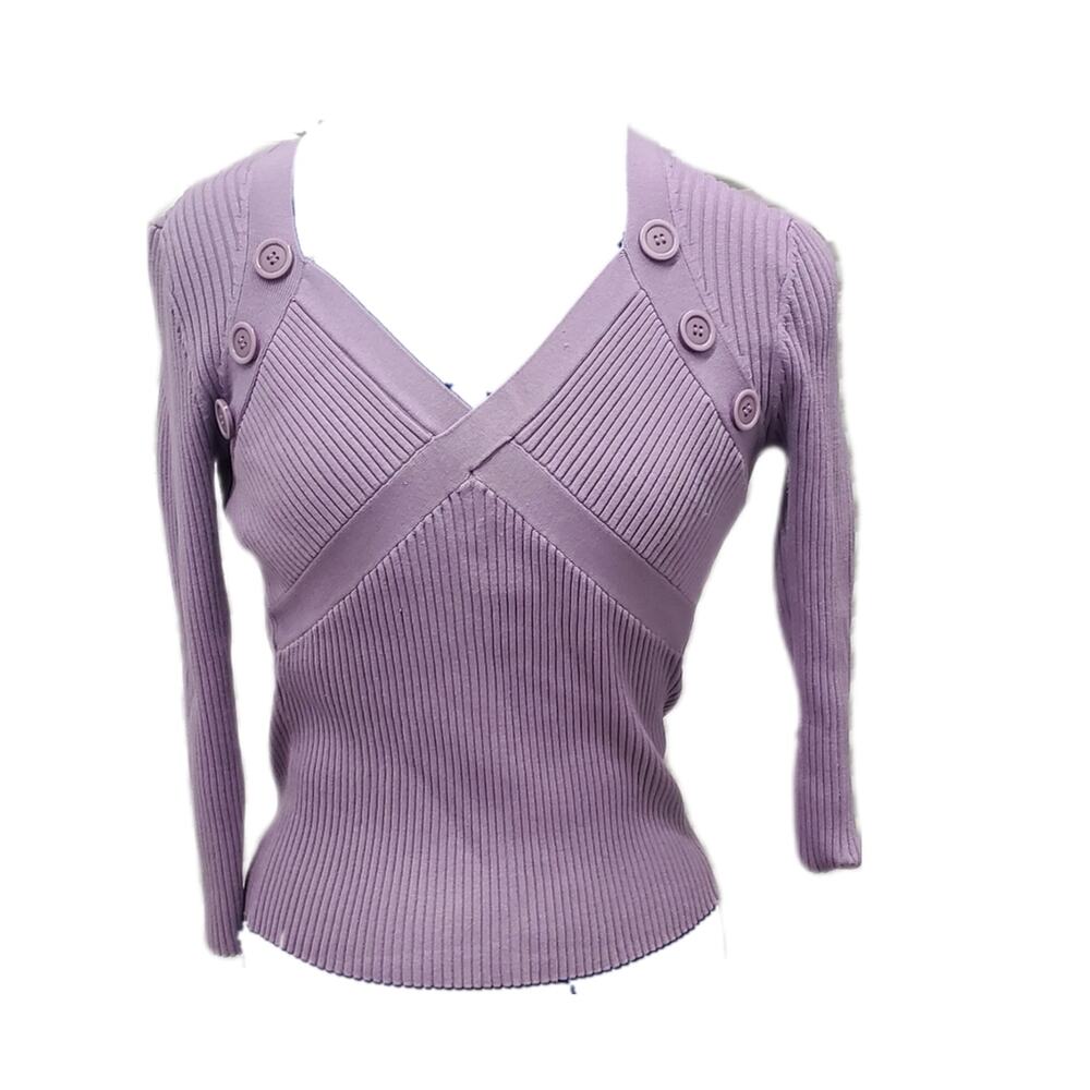 WDNY button detail ribbed silk blend top M Medium